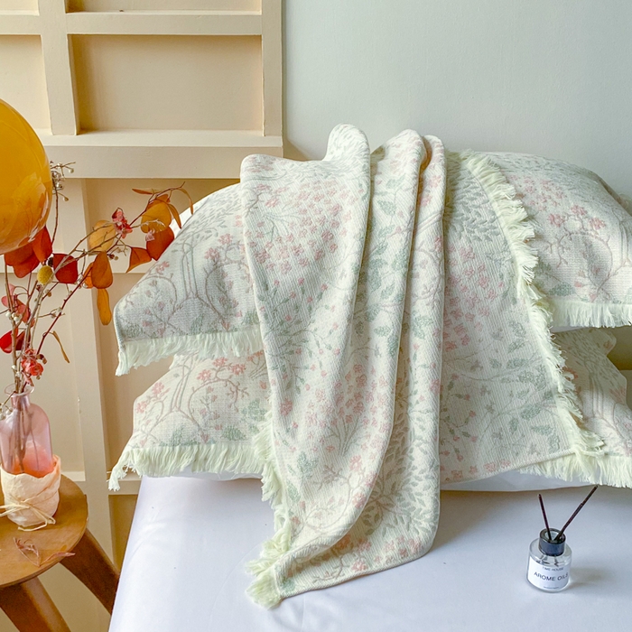 91家纺网 家纺一手货源 找家纺 美宜家 2025新款全棉流苏枕巾高档棉软隔脏防头油枕巾 花意浓52*75cm/对