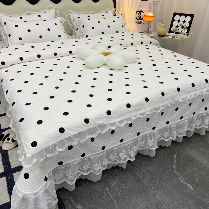 91家纺网 家纺一手货源 找家纺 （总）禧瑞谷 2025新款双层花边纯棉床盖雪纺蕾丝款纯棉床盖四件套