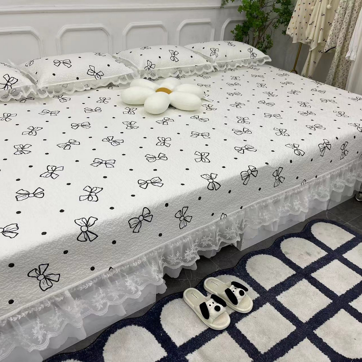 91家纺网 家纺一手货源 找家纺 （总）禧瑞谷 2025新款全棉纯棉双层花边绗缝夹棉榻榻米支持定制农村大炕盖