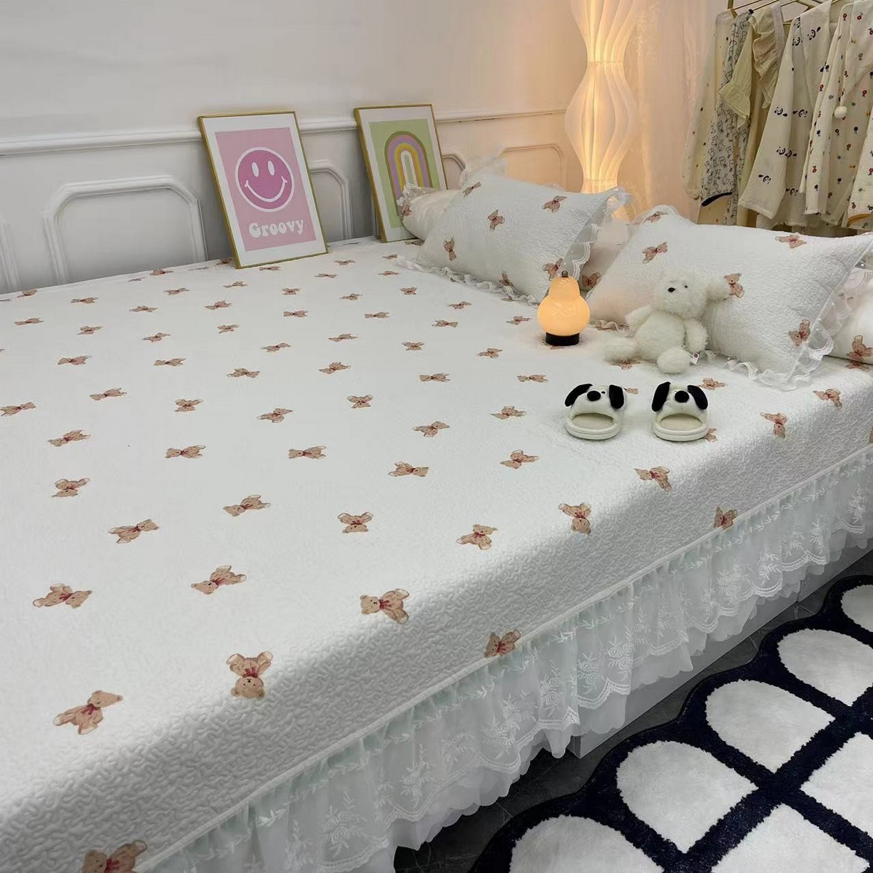 91家纺网 家纺一手货源 找家纺 （总）禧瑞谷 2025新款全棉纯棉双层花边绗缝夹棉榻榻米支持定制农村大炕盖