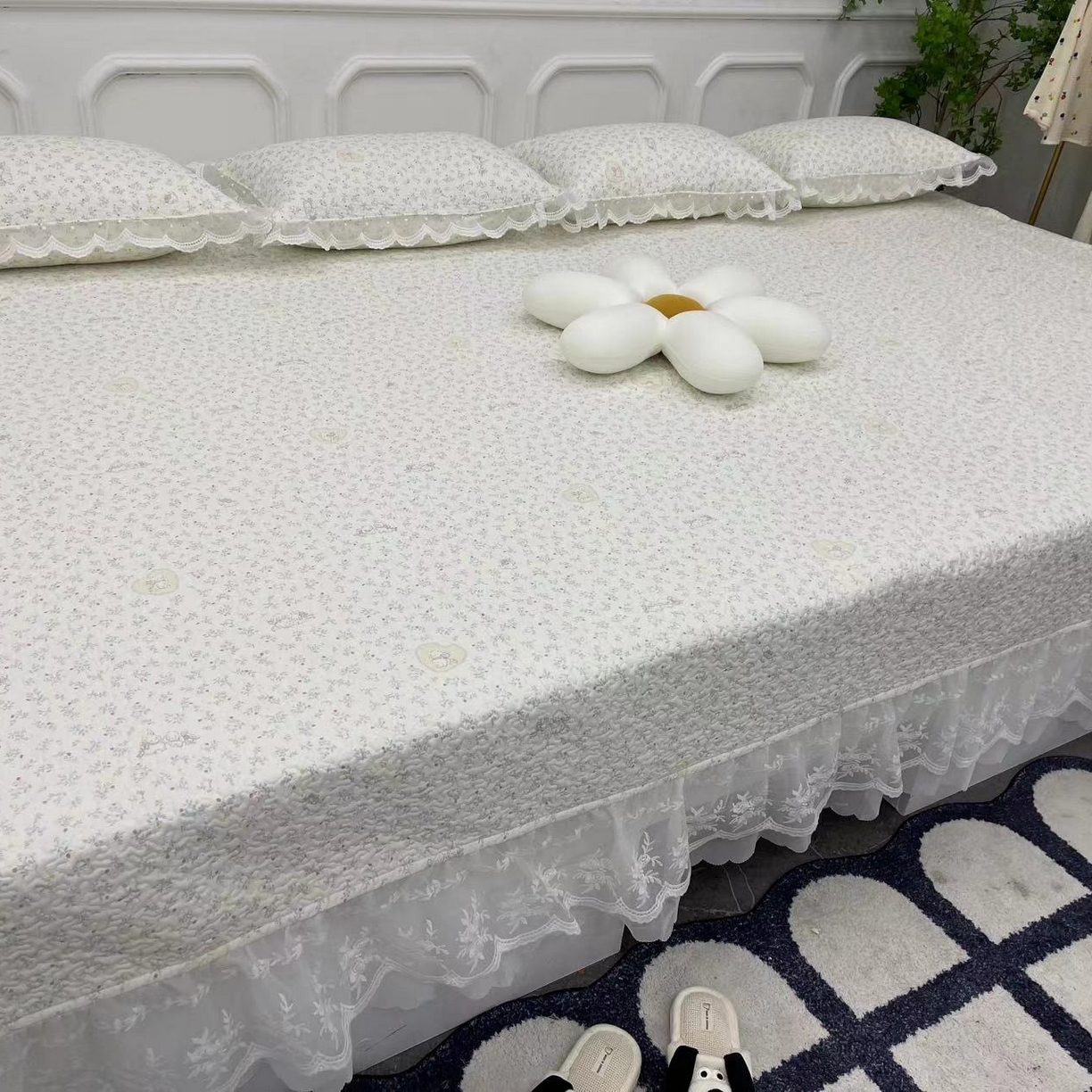 91家纺网 家纺一手货源 找家纺 （总）禧瑞谷 2025新款全棉纯棉双层花边绗缝夹棉榻榻米支持定制农村大炕盖