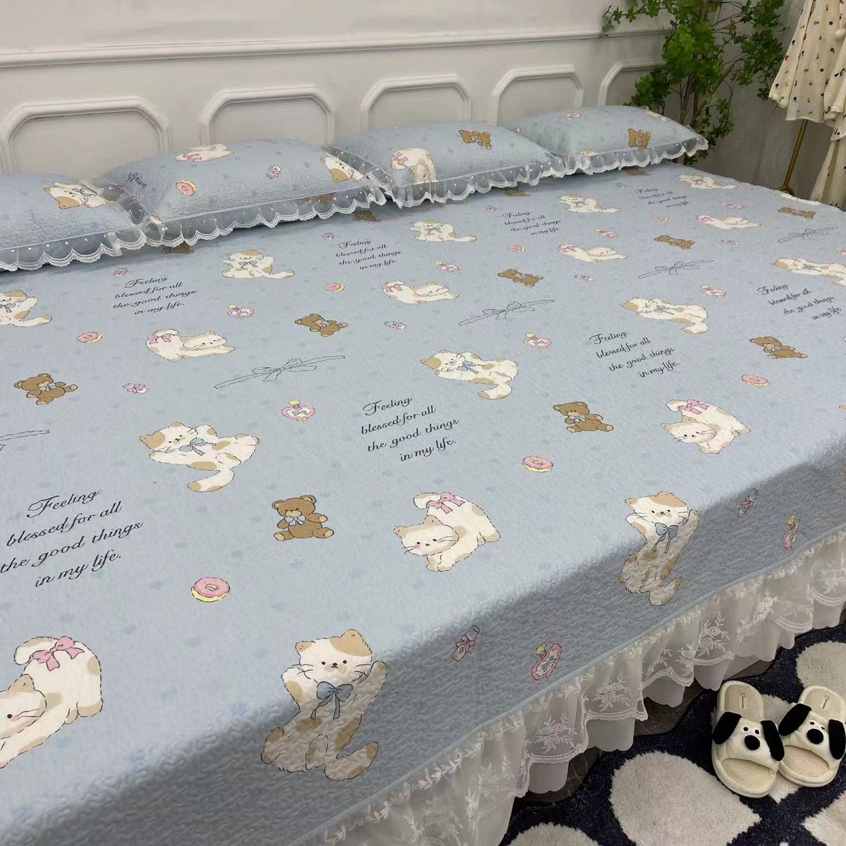 91家纺网 家纺一手货源 找家纺 （总）禧瑞谷 2025新款全棉纯棉双层花边绗缝夹棉榻榻米支持定制农村大炕盖