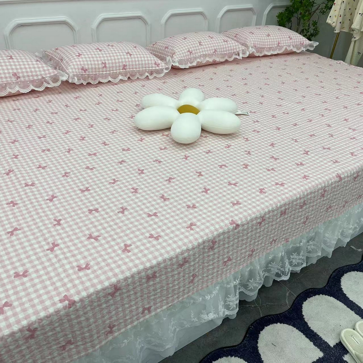 91家纺网 家纺一手货源 找家纺 （总）禧瑞谷 2025新款全棉纯棉双层花边绗缝夹棉榻榻米支持定制农村大炕盖