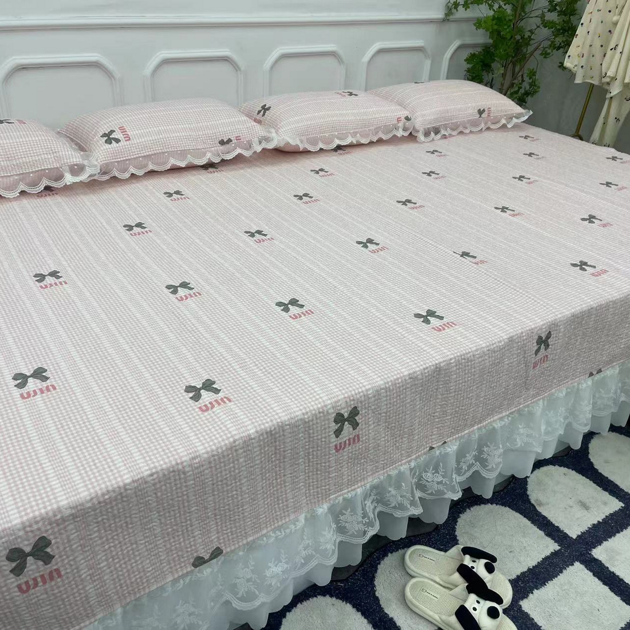 91家纺网 家纺一手货源 找家纺 （总）禧瑞谷 2025新款全棉纯棉双层花边绗缝夹棉榻榻米支持定制农村大炕盖