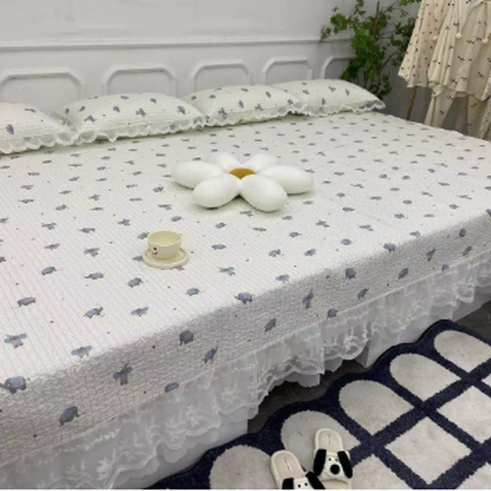 91家纺网 家纺一手货源 找家纺 禧瑞谷 2025新款全棉纯棉双层花边绗缝夹棉榻榻米支持定制农村大炕盖 顽皮象