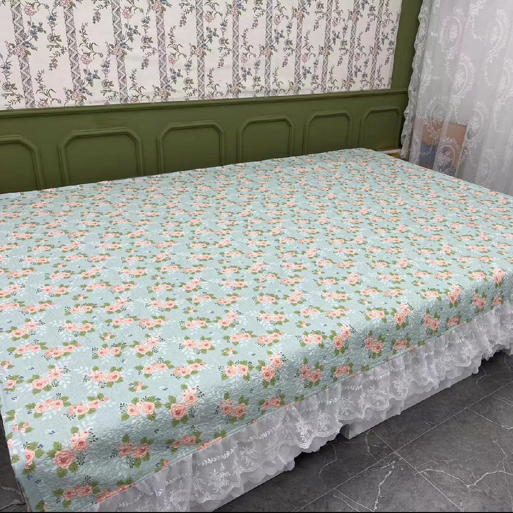 91家纺网 家纺一手货源 找家纺 （总）禧瑞谷 2025新款全棉纯棉双层花边绗缝夹棉榻榻米支持定制农村大炕盖