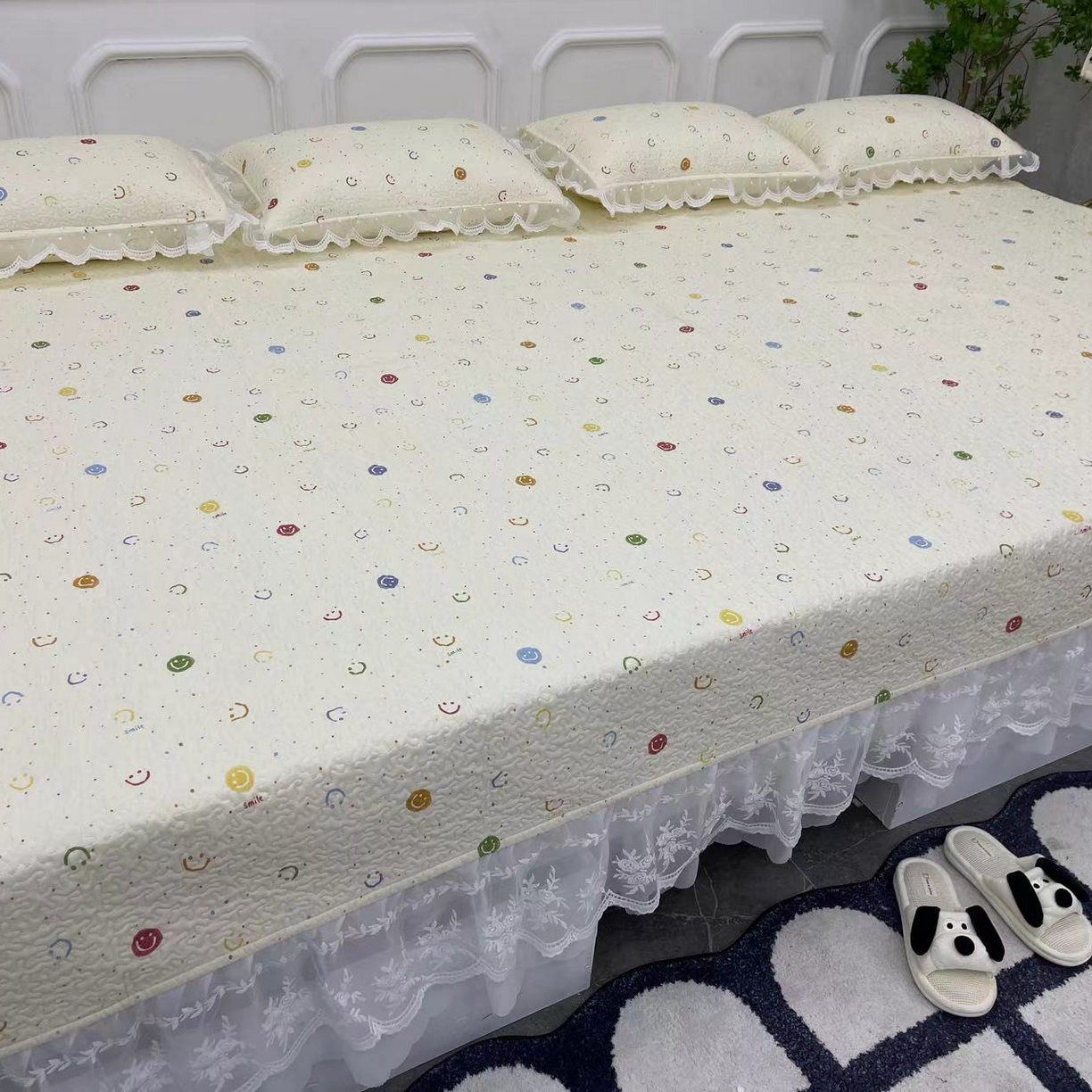 91家纺网 家纺一手货源 找家纺 （总）禧瑞谷 2025新款全棉纯棉双层花边绗缝夹棉榻榻米支持定制农村大炕盖