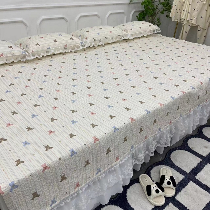 91家纺网 家纺一手货源 找家纺 （总）禧瑞谷 2025新款全棉纯棉双层花边绗缝夹棉榻榻米支持定制农村大炕盖