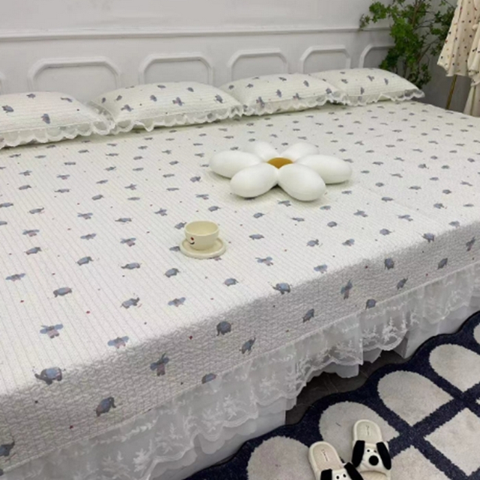 91家纺网 家纺一手货源 找家纺 （总）禧瑞谷 2025新款全棉纯棉双层花边绗缝夹棉榻榻米支持定制农村大炕盖