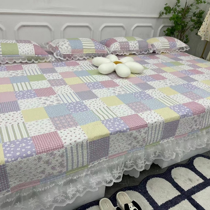 91家纺网 家纺一手货源 找家纺 （总）禧瑞谷 2025新款全棉纯棉双层花边绗缝夹棉榻榻米支持定制农村大炕盖