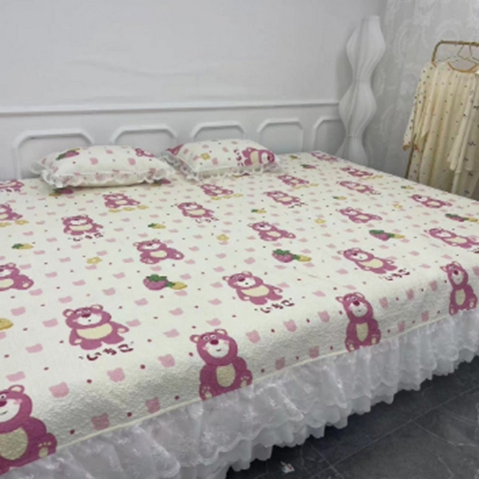 91家纺网 家纺一手货源 找家纺 （总）禧瑞谷 2025新款全棉纯棉双层花边绗缝夹棉榻榻米支持定制农村大炕盖