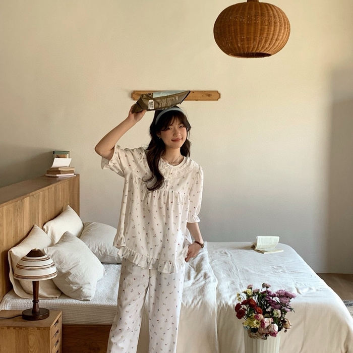 91家纺网 家纺一手货源 找家纺 （总）妍景家居生活馆 2025新款25611-韩系印花娃娃领套装