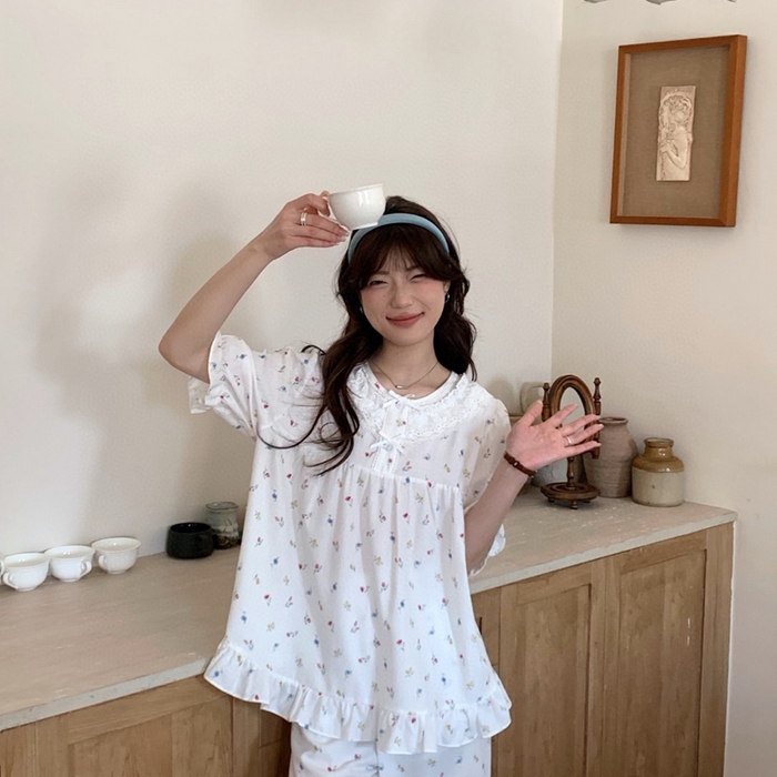 91家纺网 家纺一手货源 找家纺 （总）妍景家居生活馆 2025新款25611-韩系印花娃娃领套装