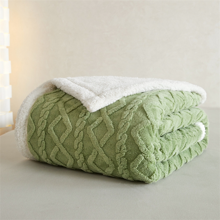 91家纺网 家纺一手货源 找家纺 喜歌2025新款塔芙蓉毛毯 抹茶绿