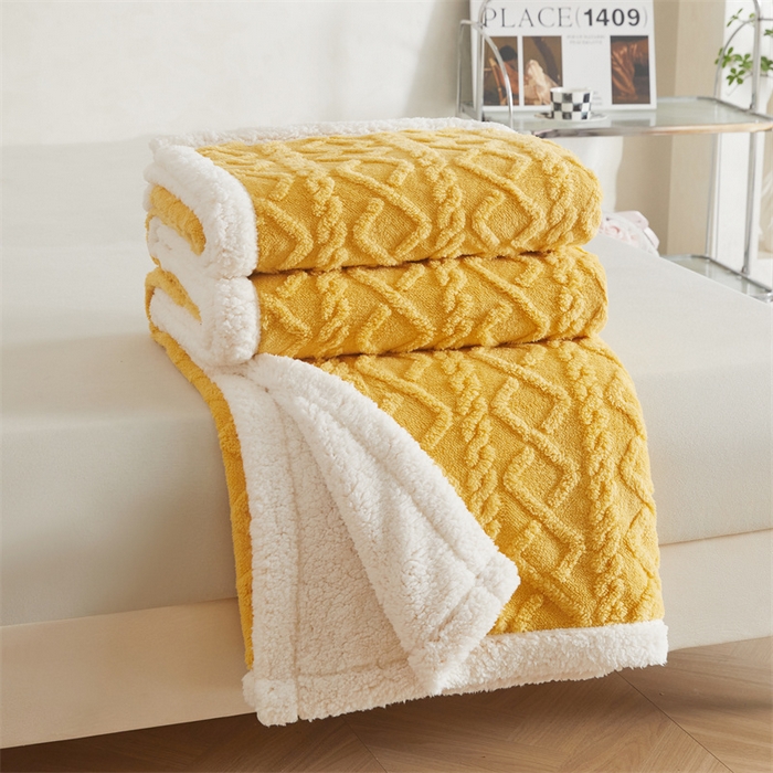 91家纺网 家纺一手货源 找家纺 喜歌2025新款塔芙蓉毛毯 柠檬黄