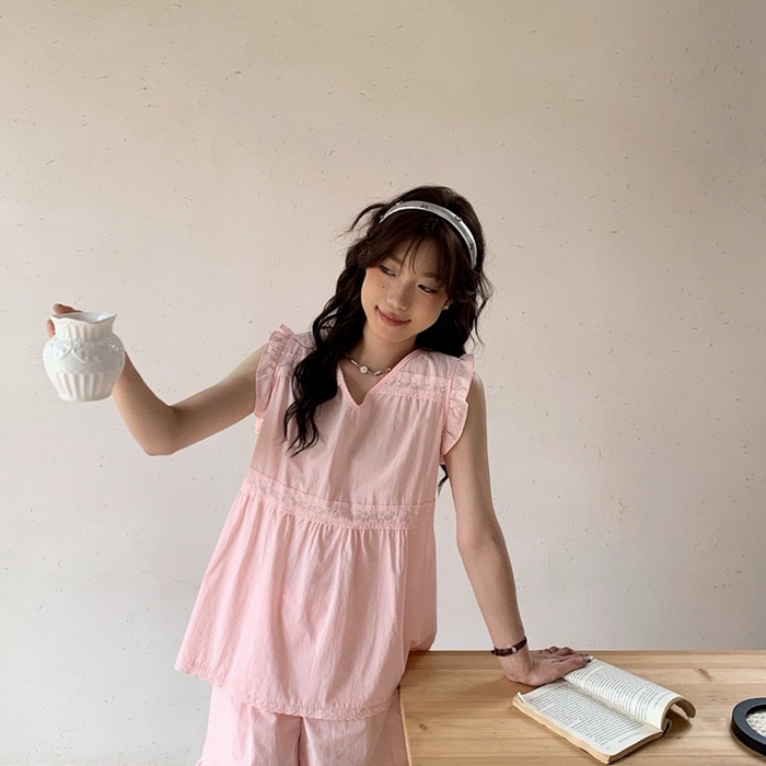 91家纺网 家纺一手货源 找家纺 （总）妍景家居生活馆 2025新款25662-韩系无袖V领套装