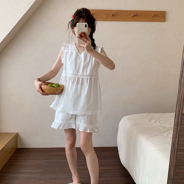 91家纺网 家纺一手货源 找家纺 妍景家居生活馆 2025新款25662-韩系无袖V领套装 白色