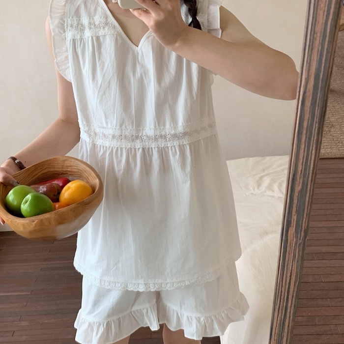 91家纺网 家纺一手货源 找家纺 妍景家居生活馆 2025新款25662-韩系无袖V领套装 白色