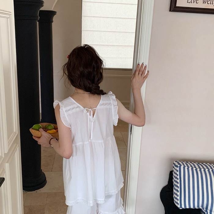 91家纺网 家纺一手货源 找家纺 妍景家居生活馆 2025新款25662-韩系无袖V领套装 白色