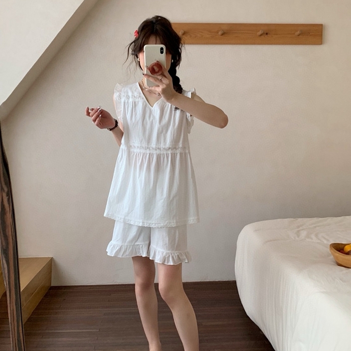 91家纺网 家纺一手货源 找家纺 妍景家居生活馆 2025新款25662-韩系无袖V领套装 白色