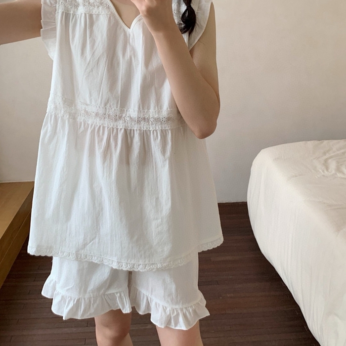 91家纺网 家纺一手货源 找家纺 妍景家居生活馆 2025新款25662-韩系无袖V领套装 白色