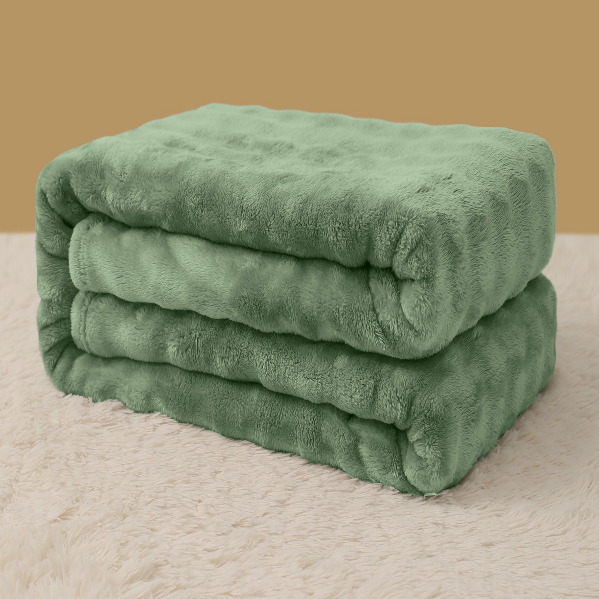 91家纺网 家纺一手货源 找家纺 喜歌2025新款泡泡绒毛毯 绿色