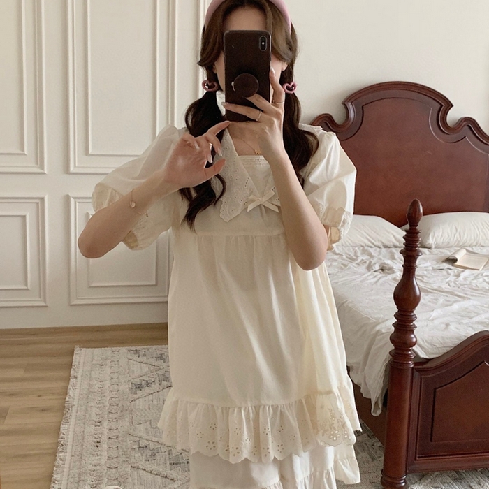 91家纺网 家纺一手货源 找家纺 （总）妍景家居生活馆 2025新款82918-韩系V领纯棉套装