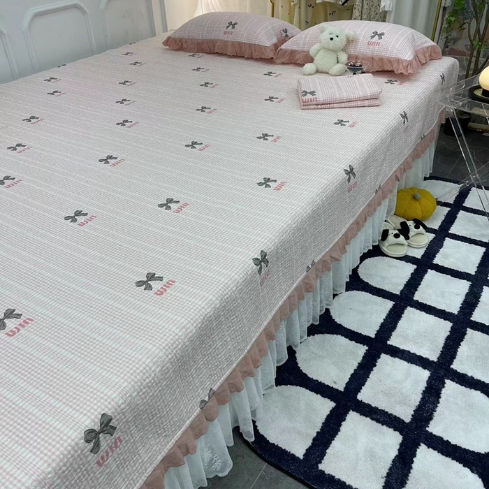 91家纺网 家纺一手货源 找家纺 （总）禧瑞谷 2025新款全棉纯棉双层花边绗缝夹棉榻榻米支持定制农村大炕盖