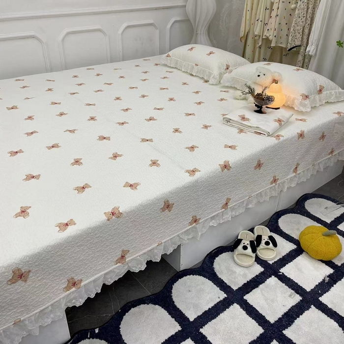 91家纺网 家纺一手货源 找家纺 （总）禧瑞谷 2025新款全棉纯棉双层花边绗缝夹棉榻榻米支持定制农村大炕盖