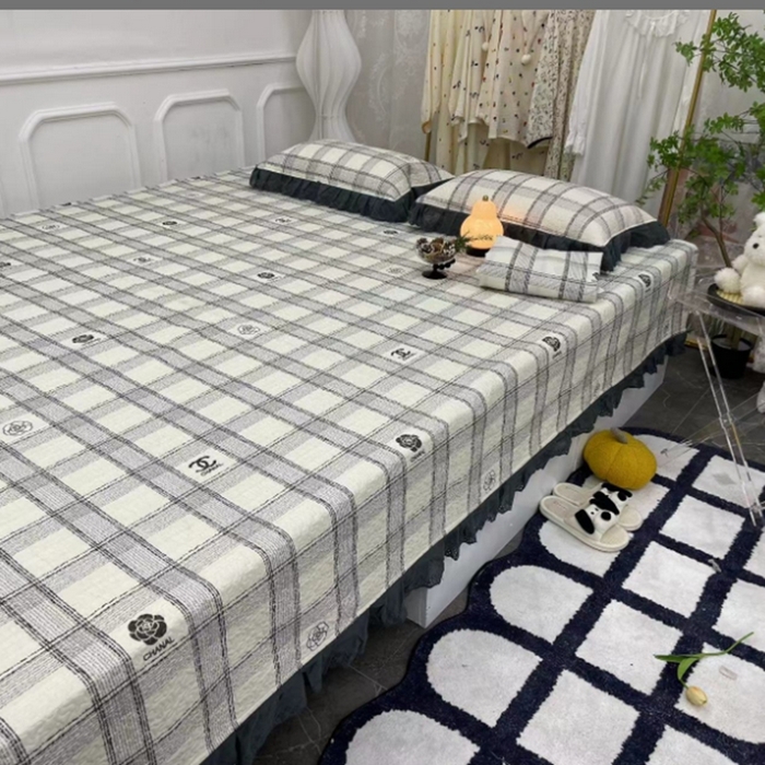 91家纺网 家纺一手货源 找家纺 （总）禧瑞谷 2025新款全棉纯棉双层花边绗缝夹棉榻榻米支持定制农村大炕盖