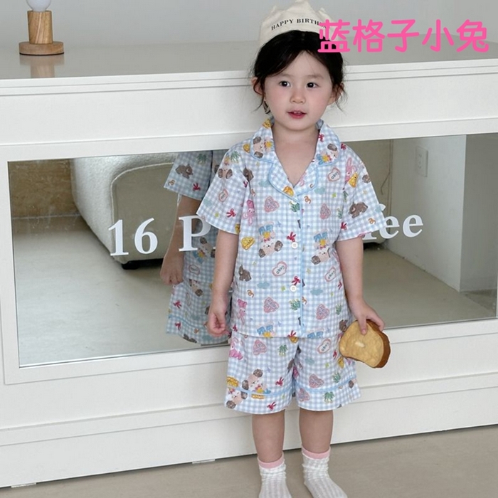 91家纺网 家纺一手货源 找家纺 （总）妍景家居生活馆 2025新款儿童翻领斜纹棉夏季短袖套装