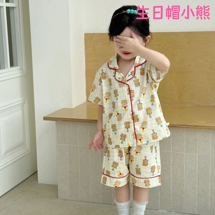 91家纺网 家纺一手货源 找家纺 （总）妍景家居生活馆 2025新款儿童翻领斜纹棉夏季短袖套装