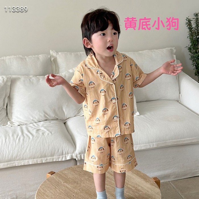 91家纺网 家纺一手货源 找家纺 （总）妍景家居生活馆 2025新款儿童翻领斜纹棉夏季短袖套装