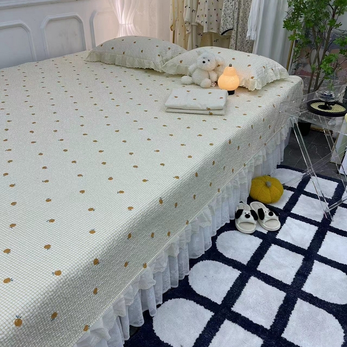 禧瑞谷 2025新款全棉纯棉双层花边绗缝夹棉榻榻米支持定制农村大炕盖 诚意布格