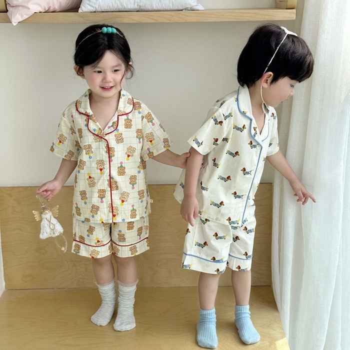 91家纺网 家纺一手货源 找家纺 （总）妍景家居生活馆 2025新款儿童翻领斜纹棉夏季短袖套装