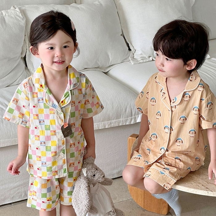 91家纺网 家纺一手货源 找家纺 （总）妍景家居生活馆 2025新款儿童翻领斜纹棉夏季短袖套装