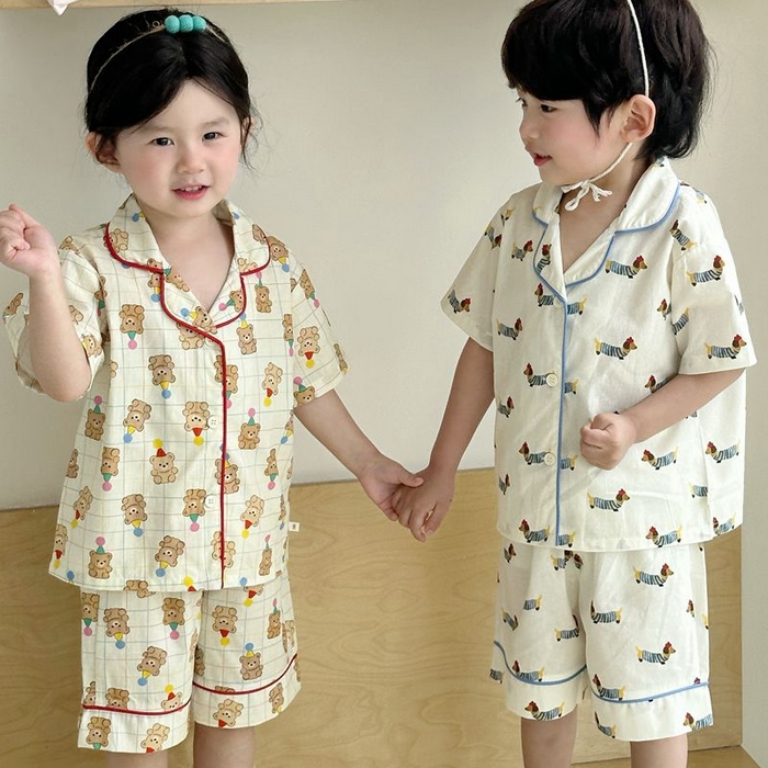 91家纺网 家纺一手货源 找家纺 （总）妍景家居生活馆 2025新款儿童翻领斜纹棉夏季短袖套装