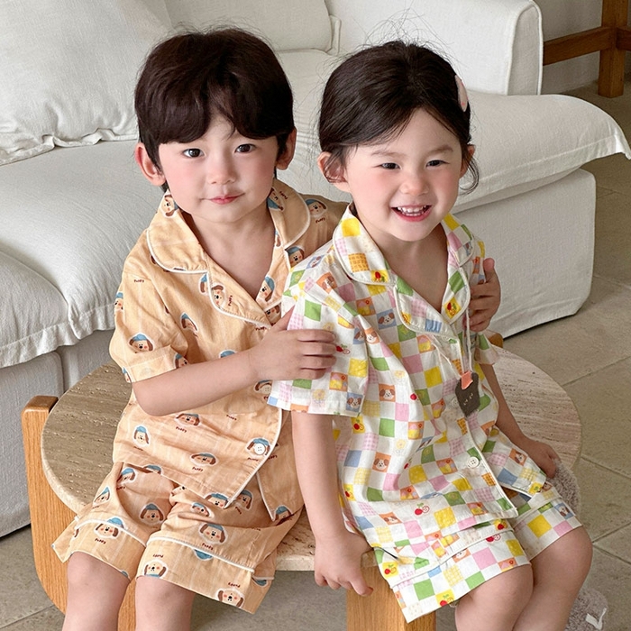 91家纺网 家纺一手货源 找家纺 （总）妍景家居生活馆 2025新款儿童翻领斜纹棉夏季短袖套装