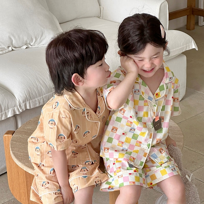 91家纺网 家纺一手货源 找家纺 （总）妍景家居生活馆 2025新款儿童翻领斜纹棉夏季短袖套装