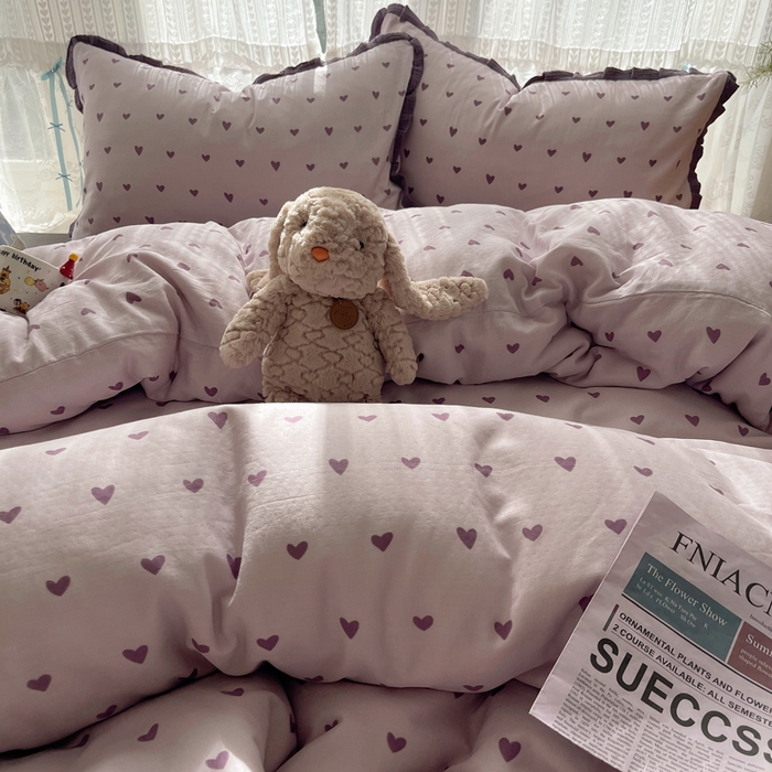 91家纺网 家纺一手货源 找家纺 （总）繁花家居 2025新款木耳边水洗棉双层纱针织棉韩式花边四件套