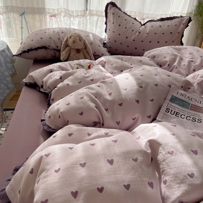 91家纺网 家纺一手货源 找家纺 （总）繁花家居 2025新款木耳边水洗棉双层纱针织棉韩式花边四件套