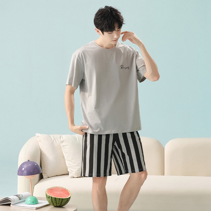 妍景家居生活馆 2025新款莫代尔棉男士套装 浅灰