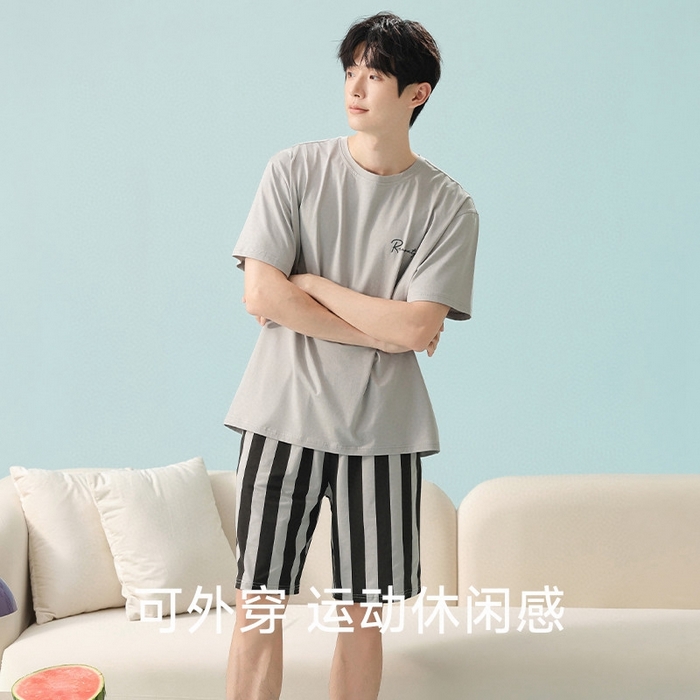 91家纺网 家纺一手货源 找家纺 妍景家居生活馆 2025新款莫代尔棉男士套装 浅灰