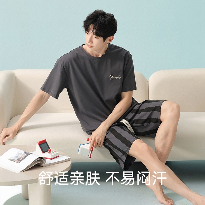 91家纺网 家纺一手货源 找家纺 妍景家居生活馆 2025新款莫代尔棉男士套装 深灰