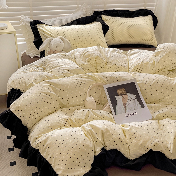 繁花家居 2025新款木耳边水洗棉双层纱针织棉韩式花边四件套 星点绮梦