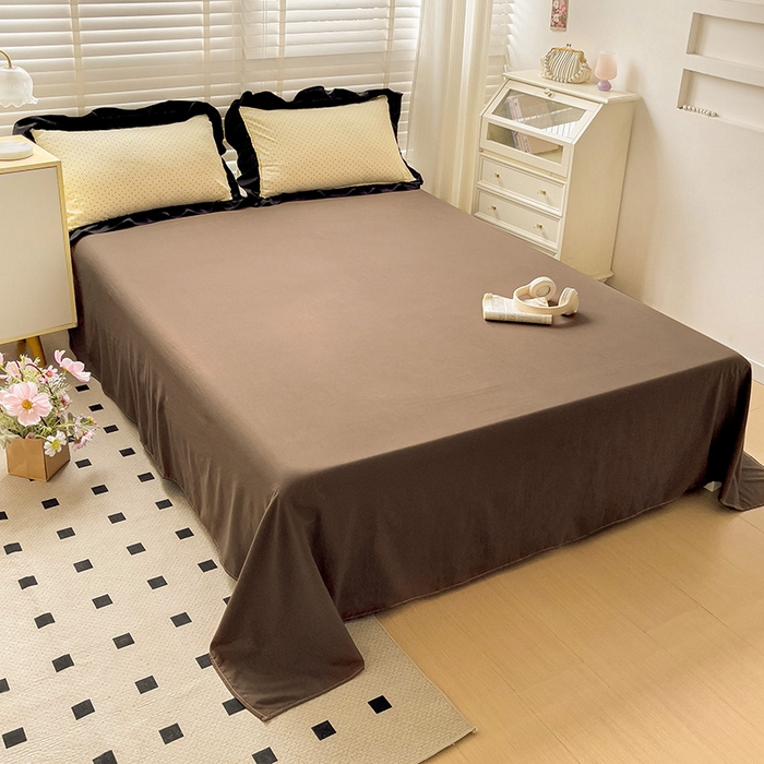 91家纺网 家纺一手货源 找家纺 繁花家居 2025新款木耳边水洗棉双层纱针织棉韩式花边四件套 星点绮梦