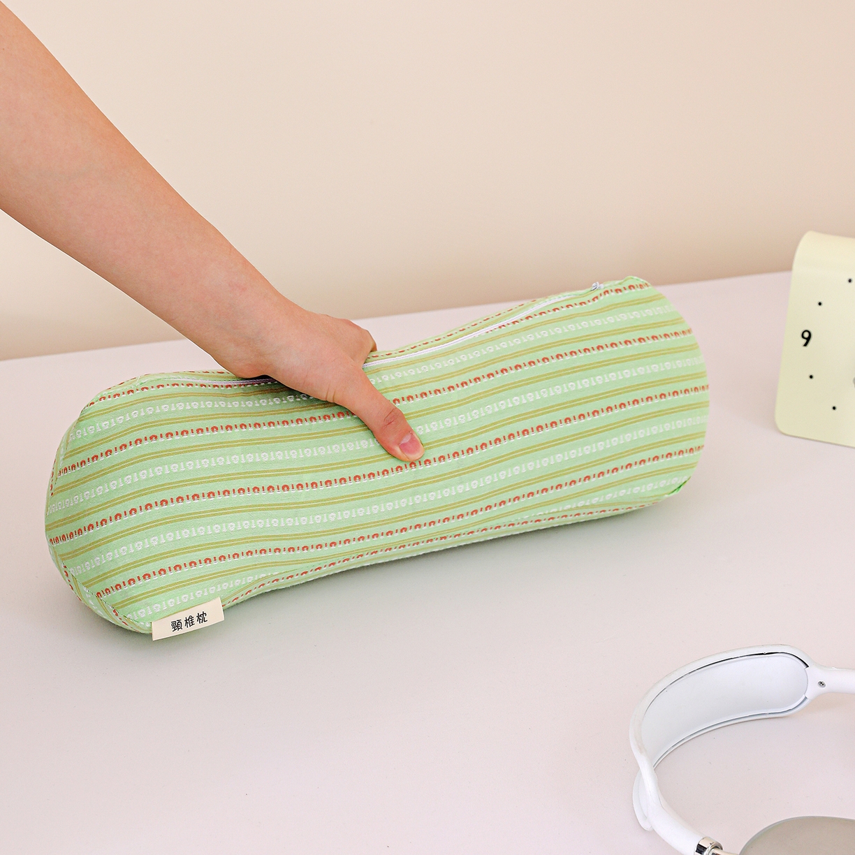 91家纺网 家纺一手货源 找家纺 卓昌枕芯 2025春夏新款全棉三角颈椎枕菱形荞麦枕枕头枕芯 绿色-全棉三角颈椎枕 45x15cm/对