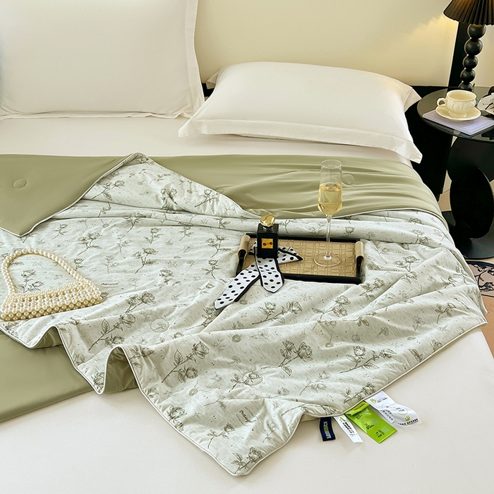 91家纺网 家纺一手货源 找家纺 2025年新款A类数码印花夏凉被 凉感丝锦氨夏被冰淇淋夏被空调被西瓜被双面凉感单夏被墨染