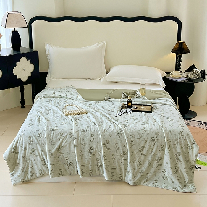 91家纺网 家纺一手货源 找家纺 2025年新款A类数码印花夏凉被 凉感丝锦氨夏被冰淇淋夏被空调被西瓜被双面凉感单夏被墨染