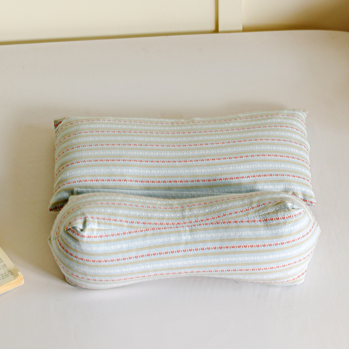 卓昌枕芯 2025春夏新款三角牵引组合荞麦枕 枕头枕芯 蓝色-全棉连体护颈枕 三角枕35x16cm方枕35x20cm/只